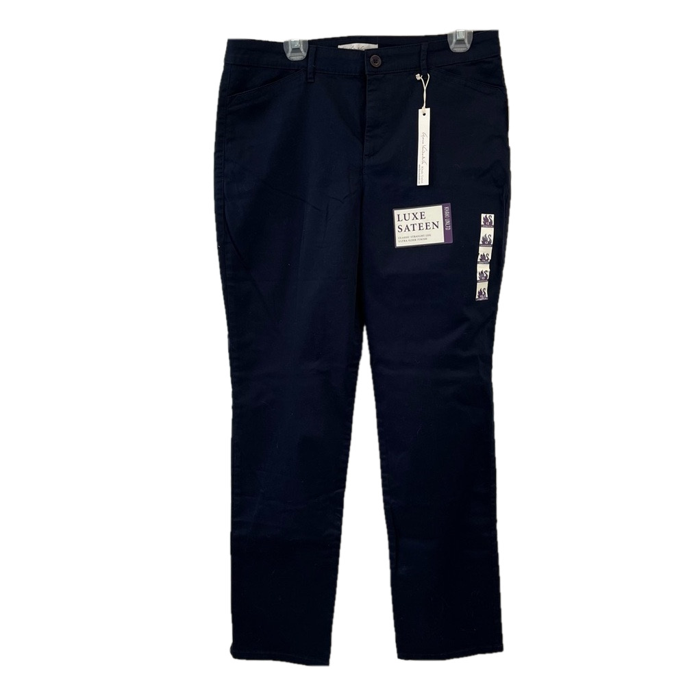 Gloria Vanderbilt Navy Blue Khaki Slim Straight Leg Pants Women's’s 12 Tall